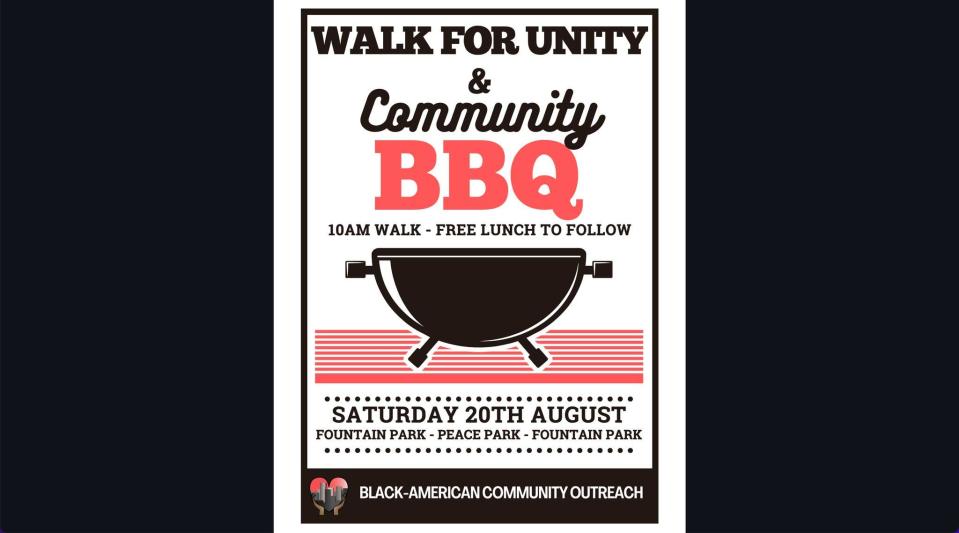 Flyer for Black-American Community Outreach's 2022 Walk for Unity and Community Barbecue this Saturday.