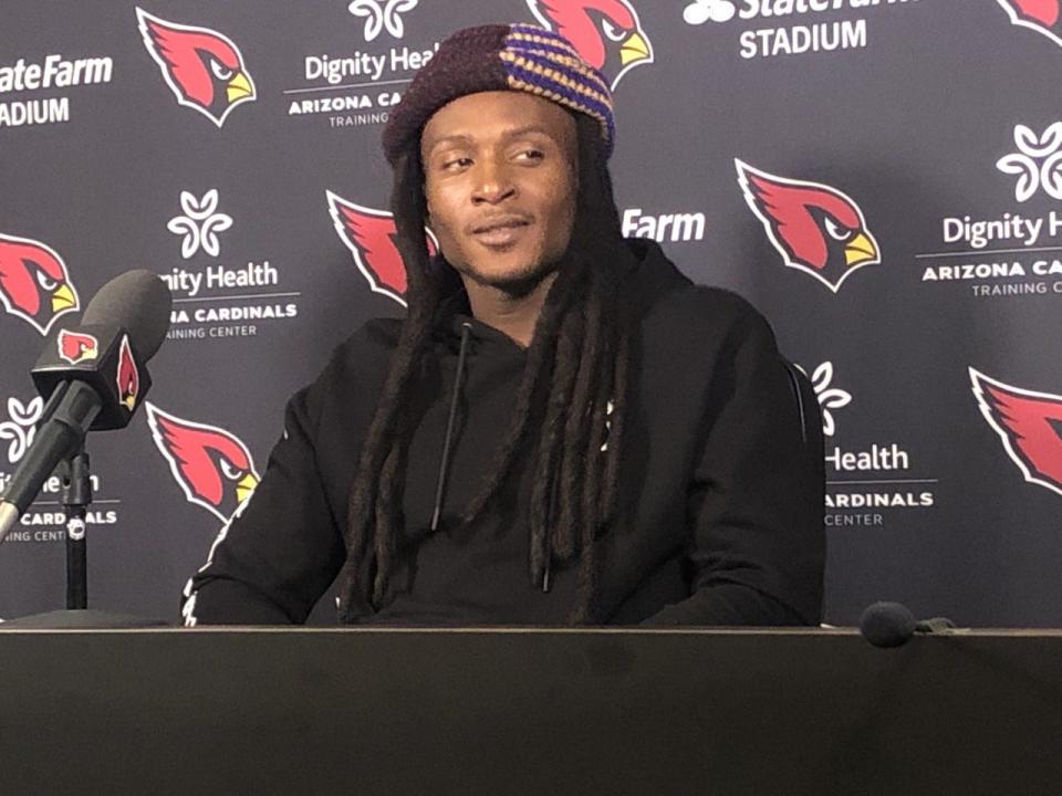 Arizona Cardinals wide receiver DeAndre Hopkins takes questions from media Tuesday afternoon at team headquarters.