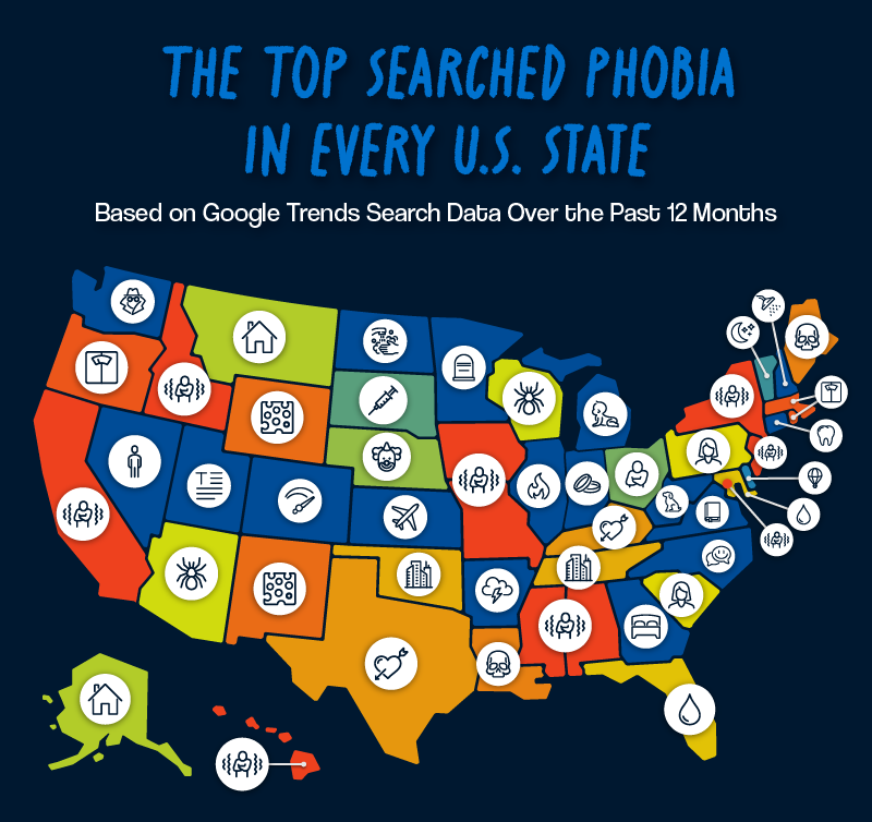 Map of the top searched fears in the U.S. by state.