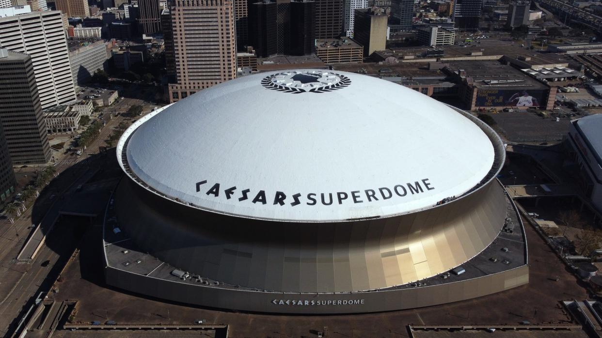 Detailed view of the Caesars Superdome in New Orleans, Louisiana.
