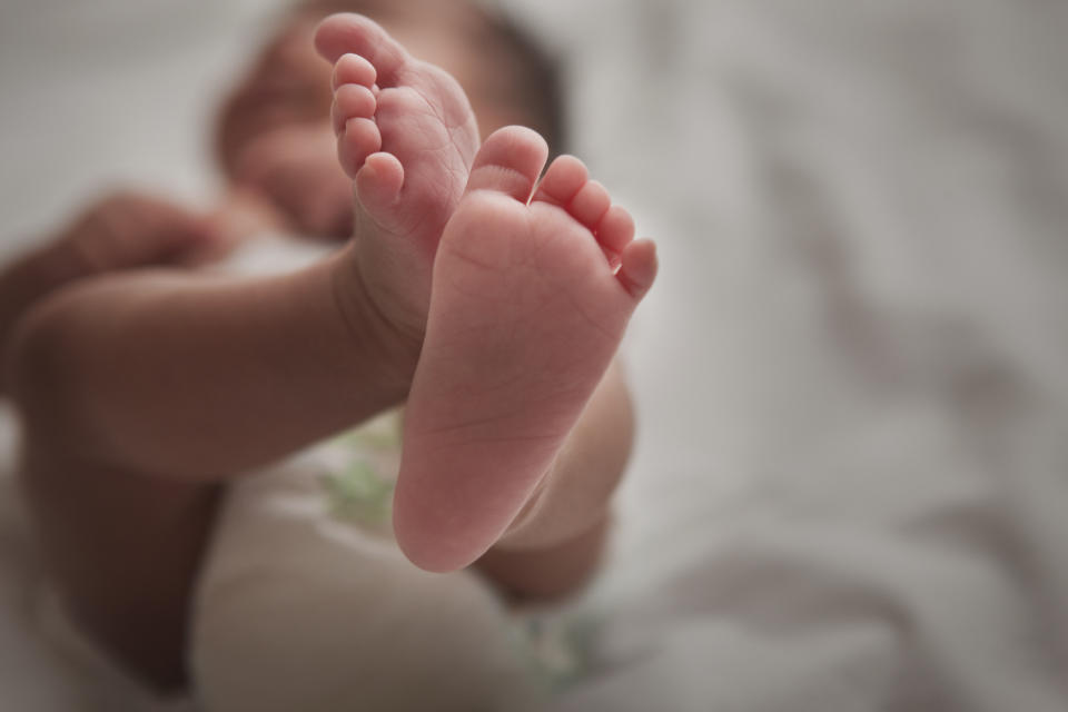 A newborn baby's feet