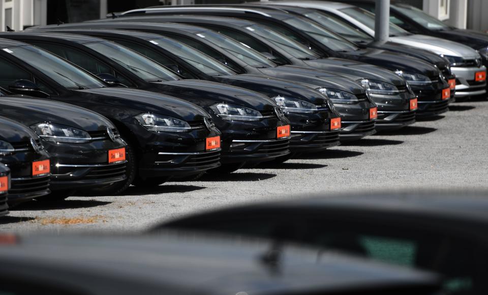 Used cars of German car maker Volkswagen (VW) are for sale at a car dealer in Dortmund, western Germany on May 25, 2020. - Judges at the Federal Court of Justice (BGH) ruled Monday, May 25, 2020 that Volkswagen must buy back a diesel car it modified to appear less polluting, a decision that could influence outcomes in thousands of other "Dieselgate" cases. (Photo by Ina FASSBENDER / AFP) (Photo by INA FASSBENDER/AFP via Getty Images)