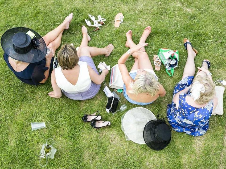 wealthy women sitting grass