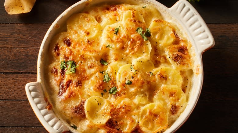 Scalloped potatoes in a pot