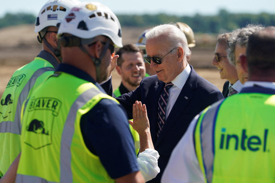 U.S. President Joe Biden attends the groundbreaking of the new Intel semiconductor manufacturing facility in New Albany, Ohio, U.S., September 9, 2022. REUTERS/Joshua Roberts