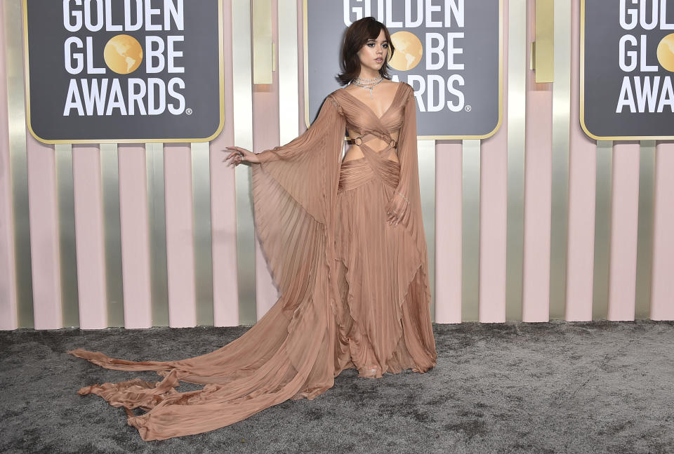 Jenna Ortega arrives at the 80th annual Golden Globe Awards at the Beverly Hilton Hotel on Tuesday, Jan. 10, 2023, in Beverly Hills, Calif. (Photo by Jordan Strauss/Invision/AP)