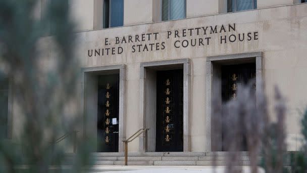 PHOTO: The E. Barrett Prettyman federal courthouse in Washington, D.C. is seen on Jan. 12, 2023 during the beginning of the trial for several Proud Boys members charged with seditious conspiracy for their roles in the Jan 6, 2021 Capitol attacks. (Bryan Olin Dozier/NurPhoto via AP)