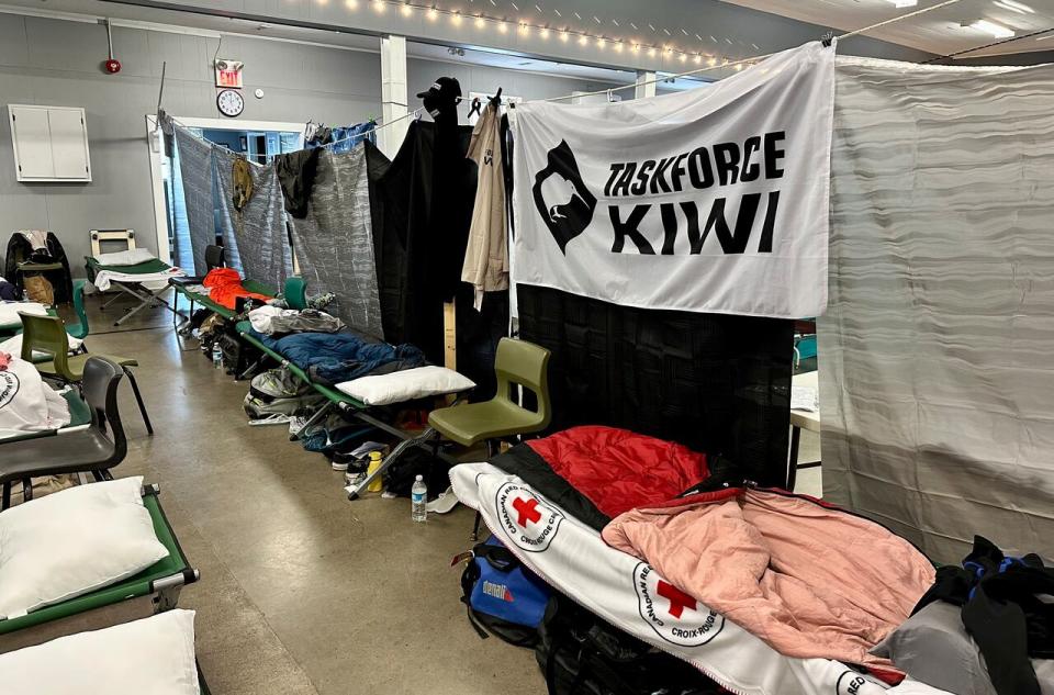 Rows of cots are set up inside the St. Margaret&#39;s Bay Legion in Seabright, N.S., where volunteers from Team Rubicon Canada and Taskforce Kiwi will be lodging for the next week.