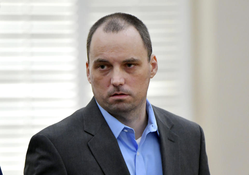 FILE - Ryan Alexander Duke appears during motion hearings before Chief Judge of the Tifton Circuit Bill Reinhardt at Irwin County Courthouse in Ocilla, Ga., on Monday, Nov. 26, 2018. Duke, charged with murdering a popular high school teacher who vanished in 2005, went on trial Monday, May 9, 2022, with prosecutors and defense attorneys clashing over whether the jury should believe the defendant's confession to investigators. (Hyosub Shin/Atlanta Journal-Constitution via AP, File)