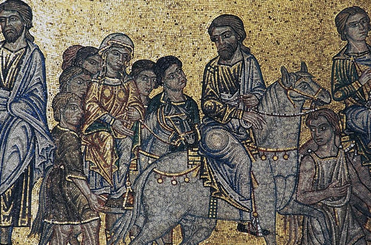 'Departure for Canaan,' a detail of a 13th-century mosaic from the dome of Abraham in St. Mark's Basilica in Venice. <a href="https://www.gettyimages.com/detail/news-photo/departure-for-canaan-mosaic-detail-from-the-dome-of-abraham-news-photo/170915184?adppopup=true" rel="nofollow noopener" target="_blank" data-ylk="slk:De Agostini Photo Library/De Agostini via Getty Images;elm:context_link;itc:0;sec:content-canvas" class="link ">De Agostini Photo Library/De Agostini via Getty Images</a>