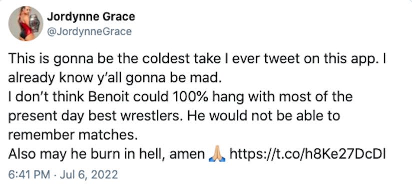 One of Jordynne Grace's deleted tweets.