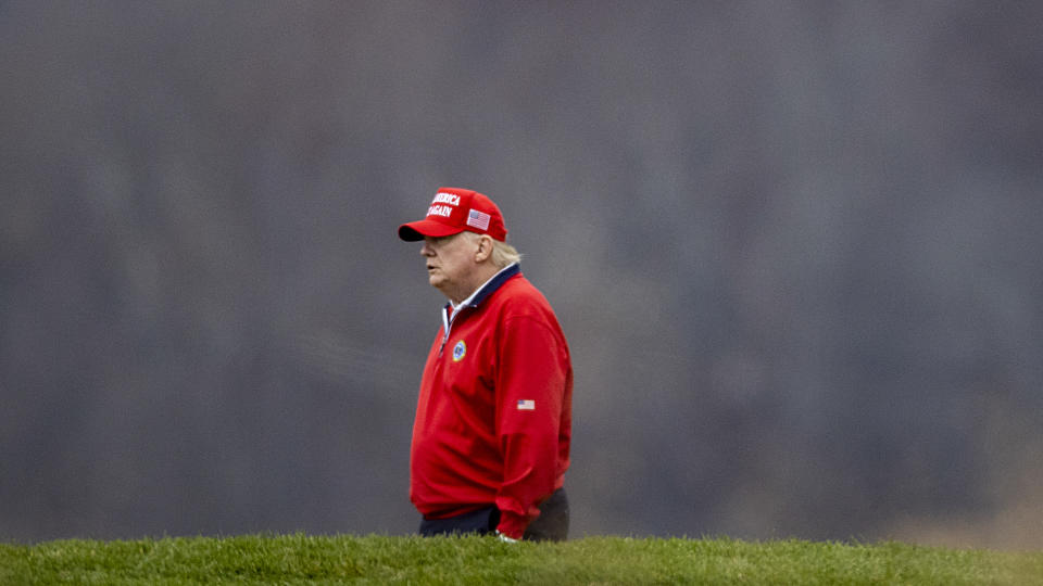 STERLING, VIRGINIA - NOVEMBER 27: US President Donald Trump golfs at Trump National Golf Club on November 27, 2020 in Sterling, Virginia. President Trump heads to Camp David for the weekend after playing golf. (Photo by Tasos Katopodis/Getty Images)