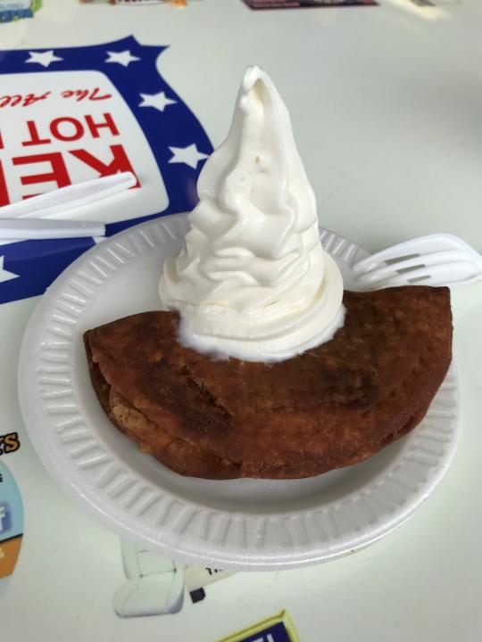 Kermit's doesn't make their own desserts. Instead, the specialty is fruit hand pies from local bakery B&G Pies, topped with soft-serve ice cream.