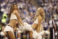 <p>Members of the Indianapolis Colts cheerleaders perform during the first half of an NFL football game between the Tennessee Titans and the Indianapolis Colts in Indianapolis, Sunday, Nov. 20, 2016. (AP Photo/Jeff Roberson) </p>