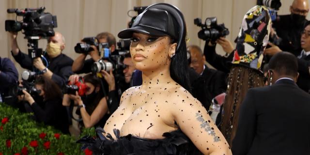 Nicki Minaj Rocks Baseball Cap and Dress Too Small for Her Boobs