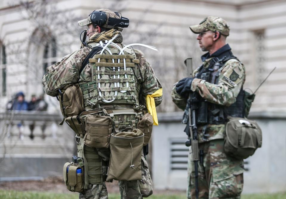 Protesters during a 'Patriot Freedom Rally' outside the state capitol on Jan. 9, 2021.