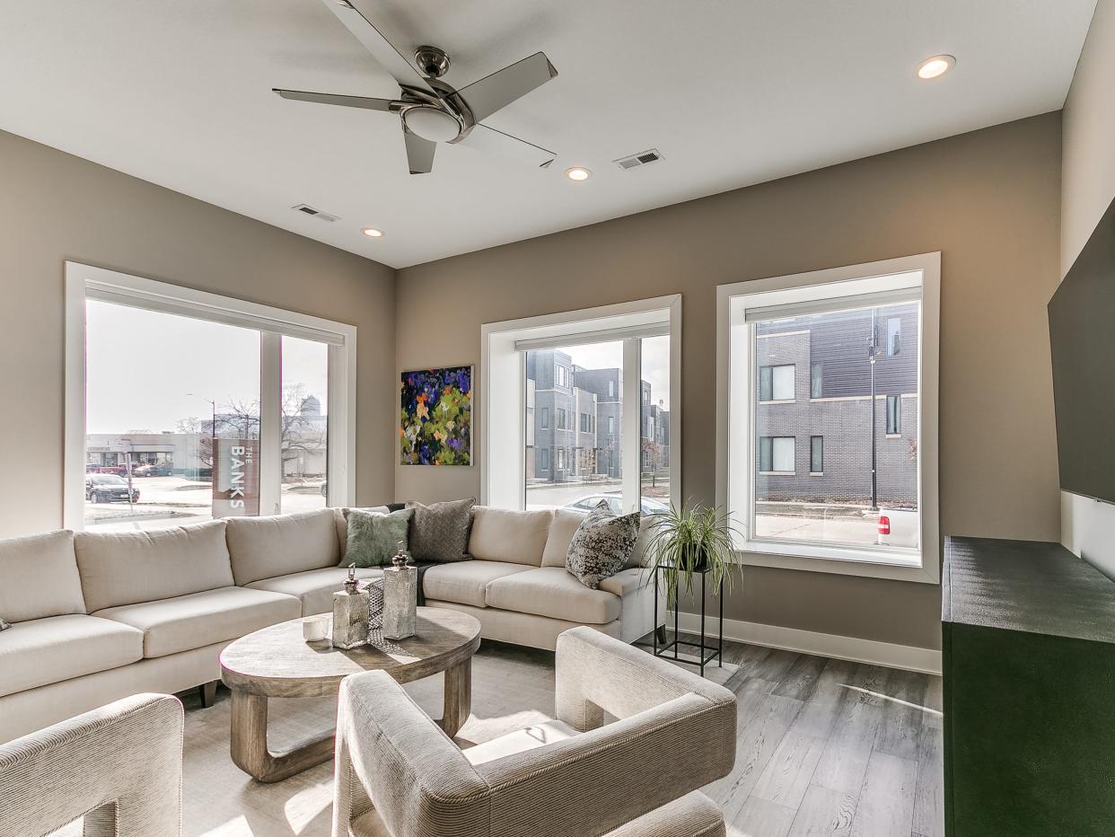 A look at the living room at this $699,900 townhome in the East Village.