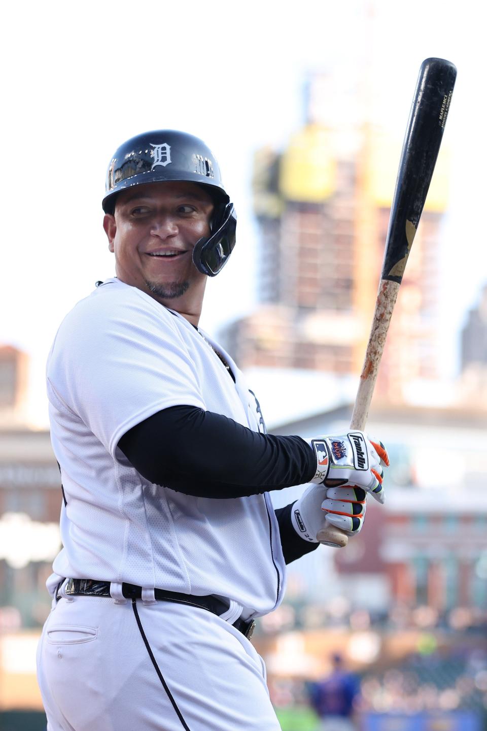 Miguel Cabrera of the Detroit Tigers prepares to bat in the first inning against the Chicago Cubs at Comerica Park on August 22, 2023, in Detroit, Michigan.