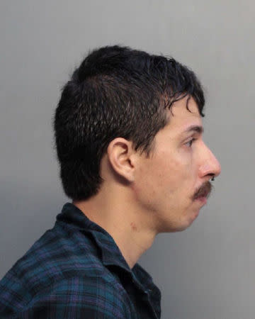 Jacob A Garcia appears after his arrest at Miami International Airport in a booking photograph released April 23, 2018. Miami-Dade Corrections/Handout via REUTERS