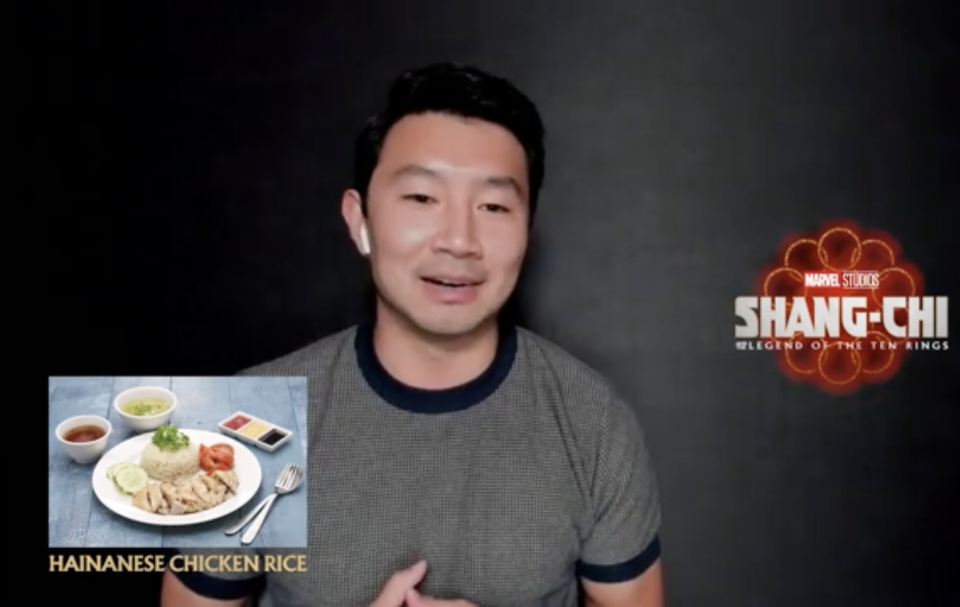 Simu Liu and Ronny Chieng, stars of Shang-chi And The Legend Of The Ten Rings, on what Singaporean dishes they would eat. One of the dishes Simu picked was Hainanese chicken rice.