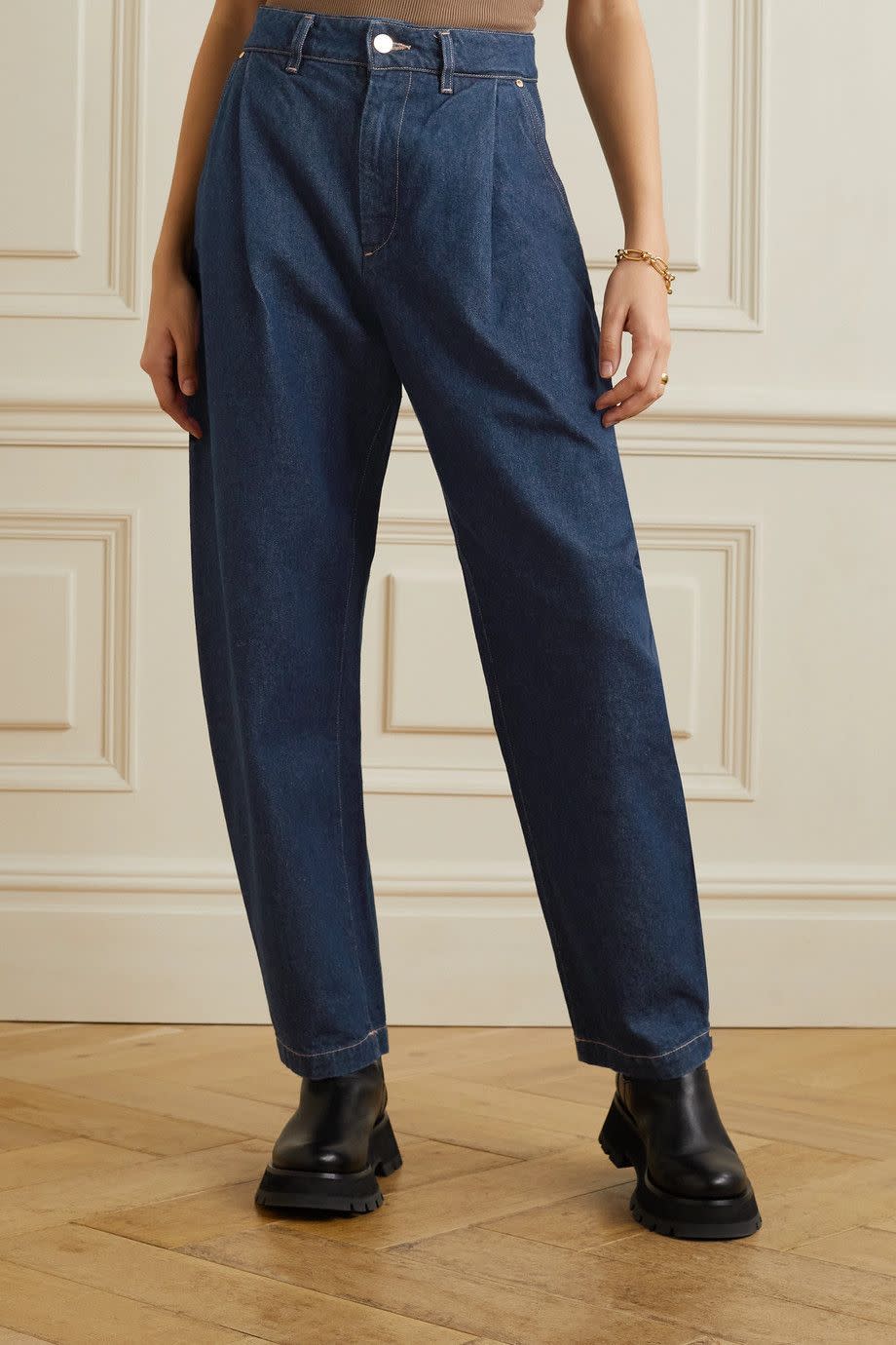 Jarvis pleated high-rise tapered jeans