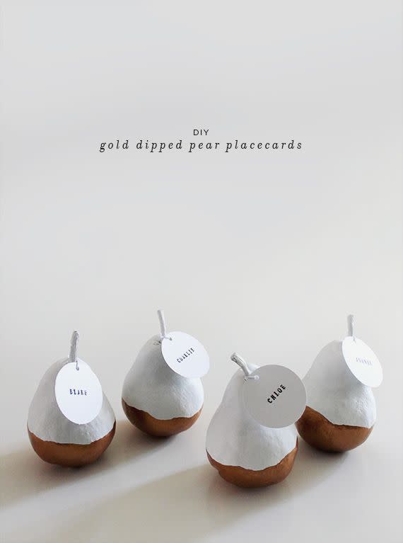 Gold-Dipped Pear Place Cards