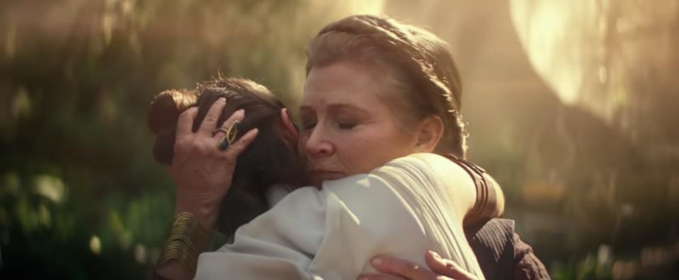 Leia and Rey embrace Star Wars The Rise of Skywalker