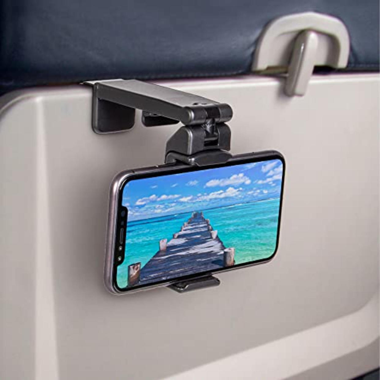 Perilogics Universal in Flight Airplane Phone Holder Mount. Hands Free Viewing with Multi-Directional Dual 360 Degree Rotation. Pocket Size Must Have Travel Essential Accessory for Flying (Amazon / Amazon)