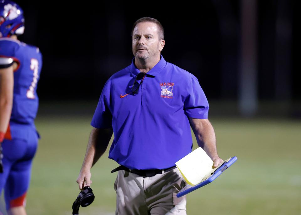 Mason coach Gary Houghton is shown against Haslett, Friday, Sept. 22, 2023, in Mason.