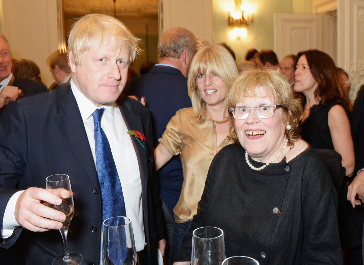 Boris Johnson, sister Rachel Johnson and mother Charlotte Johnson Wahl attend the launch of Boris Johnson's book 