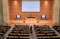 Lam, chief executive of Hong Kong, addresses by video link the Human Rights Council in Geneva