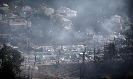 Smoke rises from the site of a gas line explosion in a neighbourhood in San Bruno, a suburb of San Francisco September 10, 2010. REUTERS/Ramin Rahimian