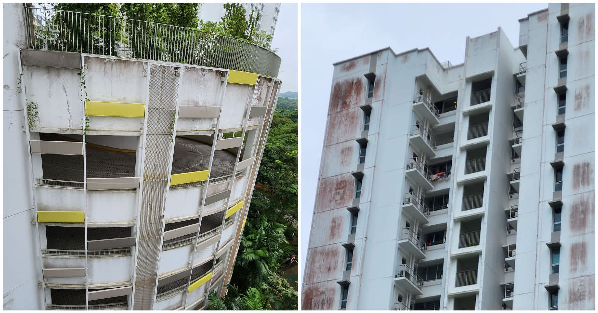 Mould growth on the exterior facade of HDB flats in Sengkang. (PHOTO: Facebook)