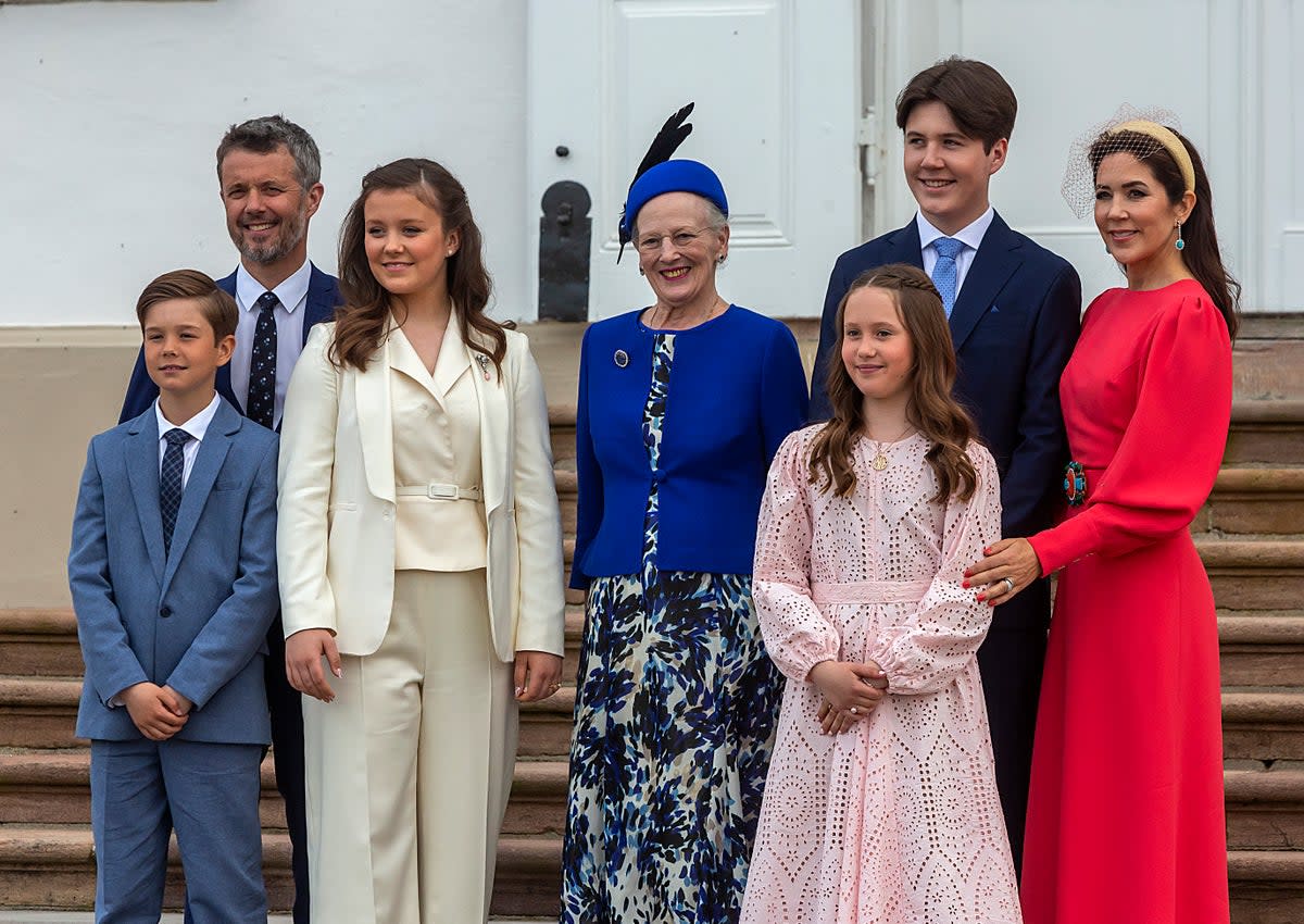 Crown Prince Frederik and Crown Princess Mary of Denmark with Queen Margrethe II and their children in April 2022 (Getty Images)