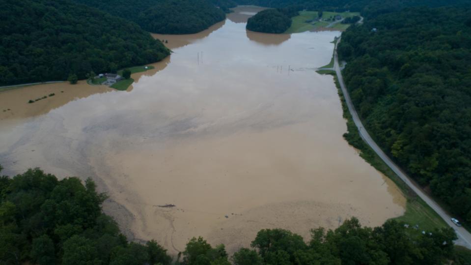 A creek as become a lake near Chavies.July 28, 2022