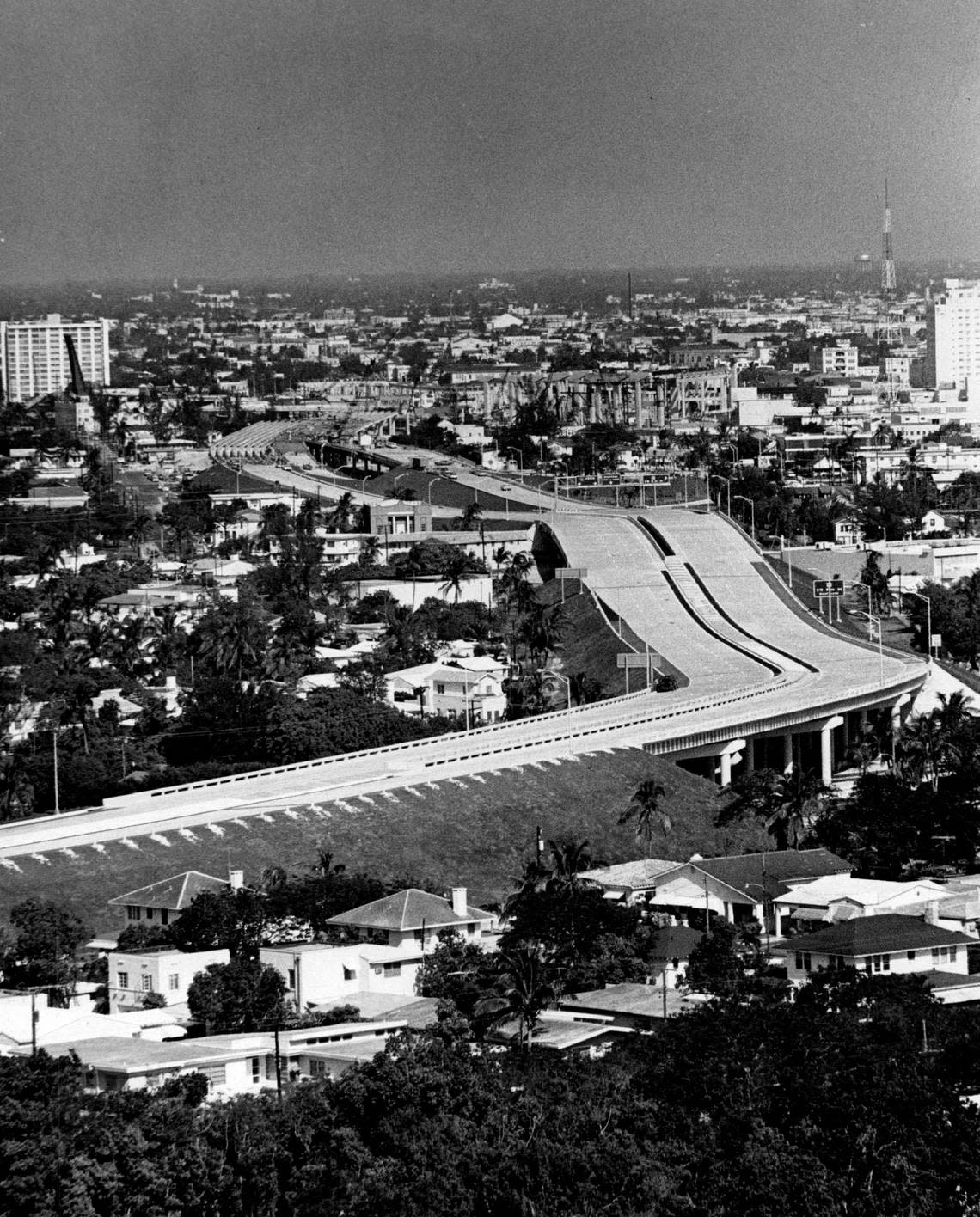 The skyline in 1966 from the Brickell Town House building.