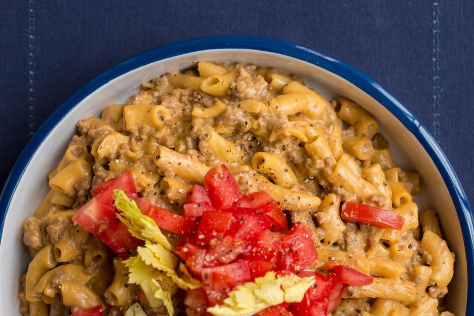 <p>Whole-wheat fiber-rich pasta replaces the traditional bun in this <a href="https://www.delish.com/cooking/recipe-ideas/g2771/eat-more-cheeseburgers/" rel="nofollow noopener" target="_blank" data-ylk="slk:cheeseburger" class="link ">cheeseburger</a>-inspired casserole. Adding light cheese and tomatoes instead of ketchup keeps this lower in fat and sugar too. Don't be afraid to clean your plate and ask for seconds!</p><p>Get the <strong><a href="https://www.delish.com/cooking/recipe-ideas/recipes/a54334/skinny-cheeseburger-casserole-recipe/" rel="nofollow noopener" target="_blank" data-ylk="slk:Skinny Cheeseburger Casserole recipe" class="link ">Skinny Cheeseburger Casserole recipe</a></strong>.</p>