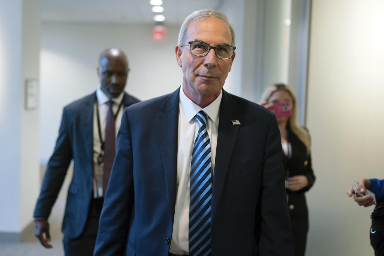 U.S. Attorney David Weiss leaves an interview with members of the House Judiciary Committee.