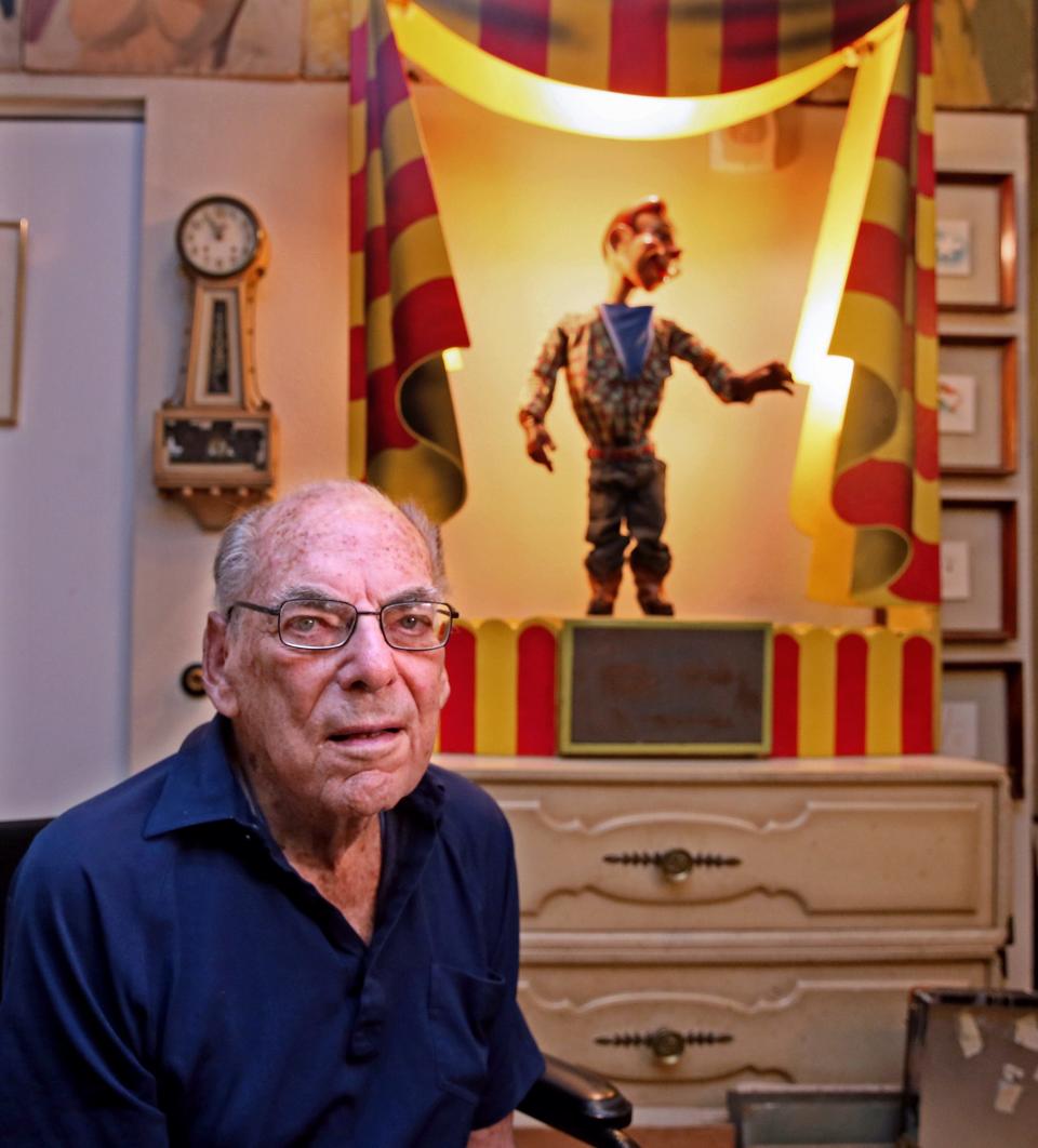 Mathew Gruber, 99, on Thursday, Jan. 5, 2023, with his Howdy Doody automaton that was a duplicate of the  puppet used on the famous children’s TV show.