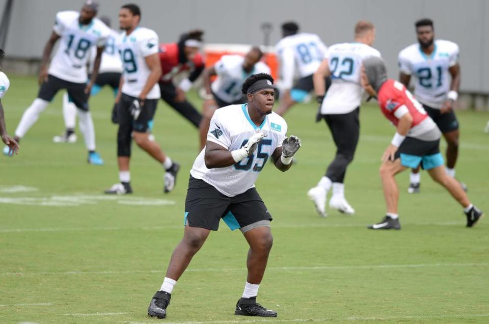 Carolina Panthers tackle Dennis Daley during practice on Tuesday, August 20, 2019 in Charlotte, NC.