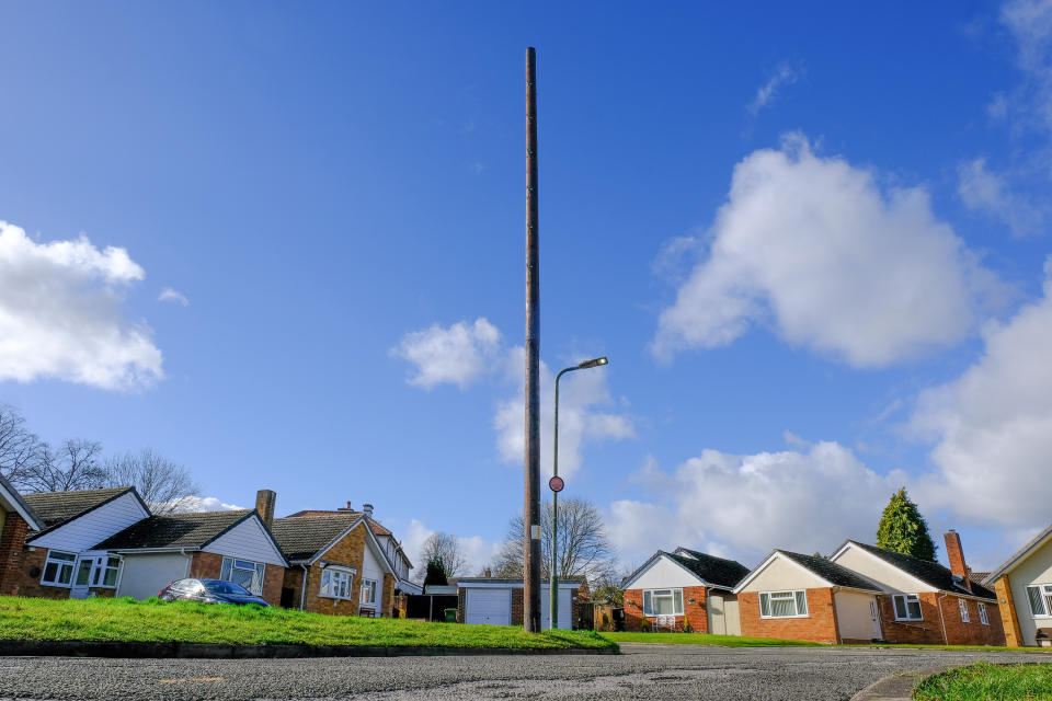 The broadband mast which has been erected on a small cul-de-sac in Hereford. (SWNS)