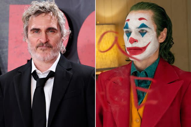 <p>Carlos Alvarez/Getty; Warner Bros/Moviestore/Shutterstock</p> Joaquin Phoenix attends the 'Napoleon' premiere in Madrid Spain, on Nov. 20, 2023; Joaquin Phoenix in 'Joker,' 2019