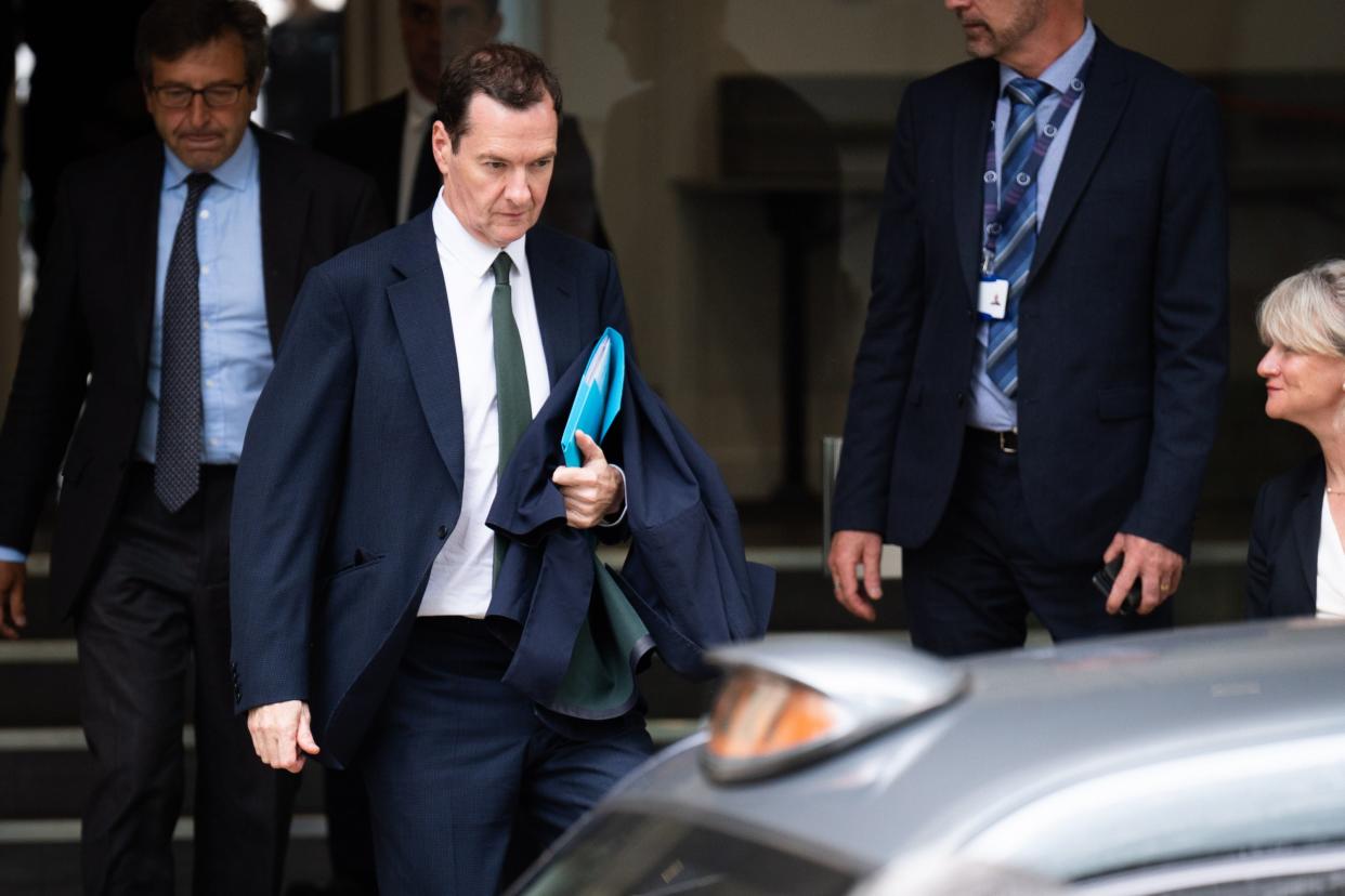 Former chancellor George Osborne leaves after giving evidence to the UK Covid-19 Inquiry at Dorland House in London (PA)