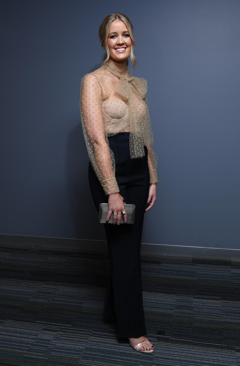 Emily Halverson the partner of Harris Andrews of the Lions attends a function at the Gabba during the 2020 AFL Brownlow Medal count on October 18, 2020 in Brisbane, Australia.