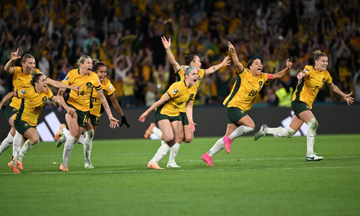 <span>The Matildas celebrate their quarter-final win over France on penalties in last year’s World Cup. Football Australia says hosting the Asian Cup would cement the legacy of the breakthrough tournament.</span><span>Photograph: Darren England/AAP</span>