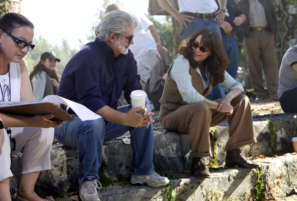 <p>Lucas and Allen on the set of <em>Indiana Jones and The Kingdom Of The Crystal Skull</em>.</p>