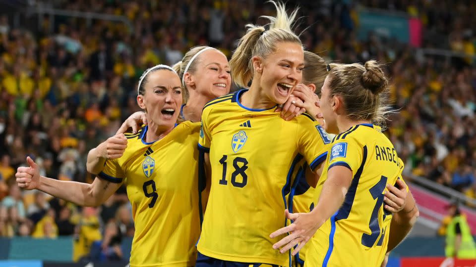 Fridolina Rolfö celebrates with her teammates after scoring. - Justin Setterfield/Getty Images