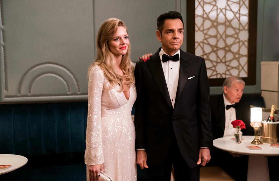 THE VALET, from left, Samara Weaving, Eugenio Derbez, 2022 - Credit: Courtesy of Dan McFadden/Hulu