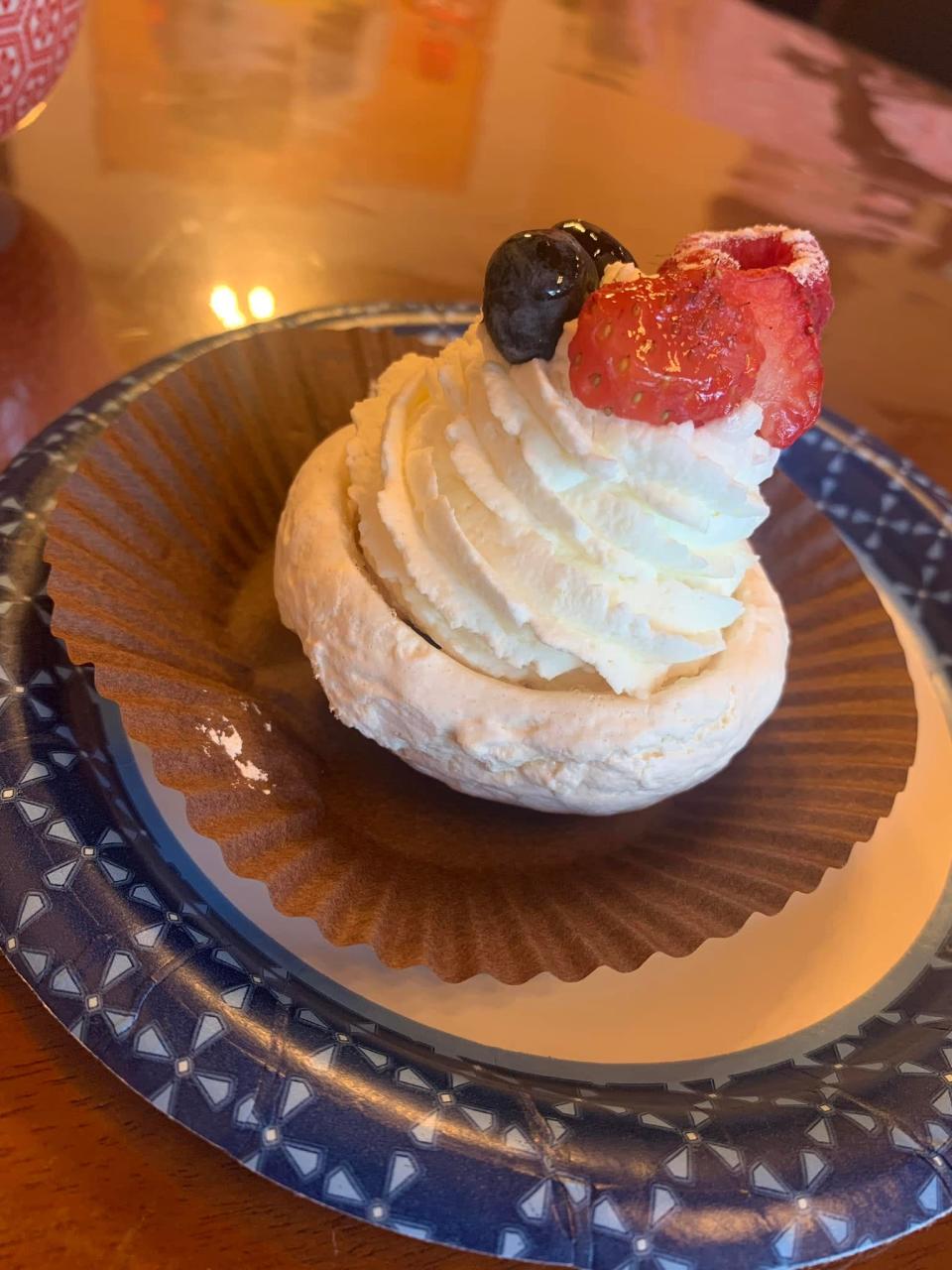 French Delights Bakery in Cocoa Village offers croissants and other breakfast items, as well as sweet treats like this mini-Pavlova.