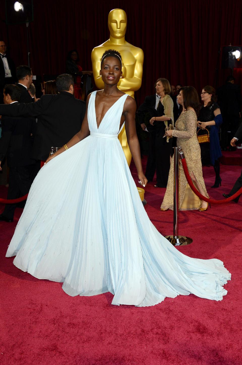 Lupita Nyong'o arrives at the Oscars on Sunday, March 2, 2014, at the Dolby Theatre in Los Angeles. (Photo by Dan Steinberg/Invision/AP)